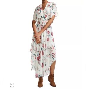 Maje Rachelle Asymmetric Floral-Print Maxi Dress w Matching Slip Sz 1 US Small